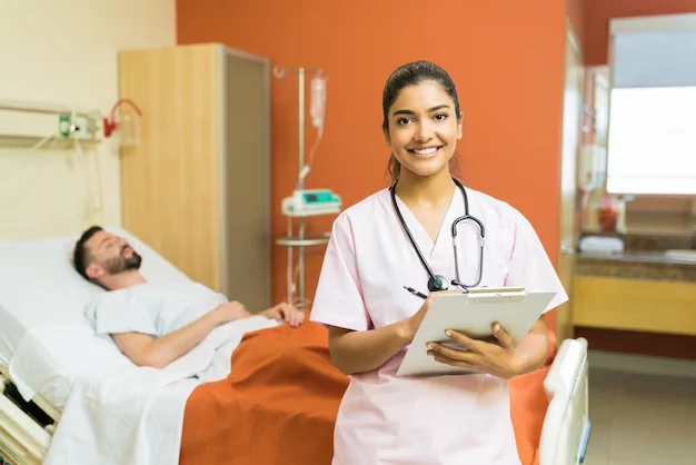 Female doctor with patient reports — comprehensive care